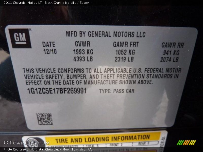 Black Granite Metallic / Ebony 2011 Chevrolet Malibu LT