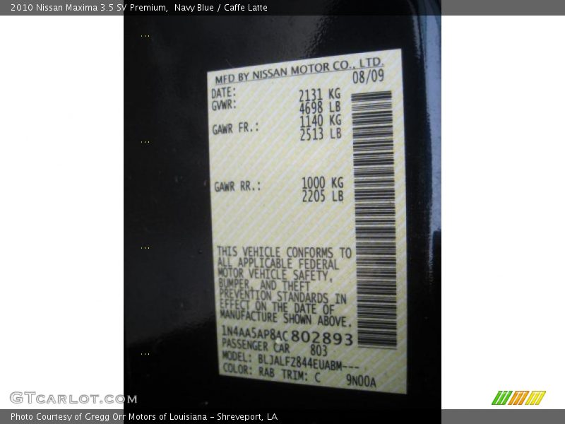 Navy Blue / Caffe Latte 2010 Nissan Maxima 3.5 SV Premium