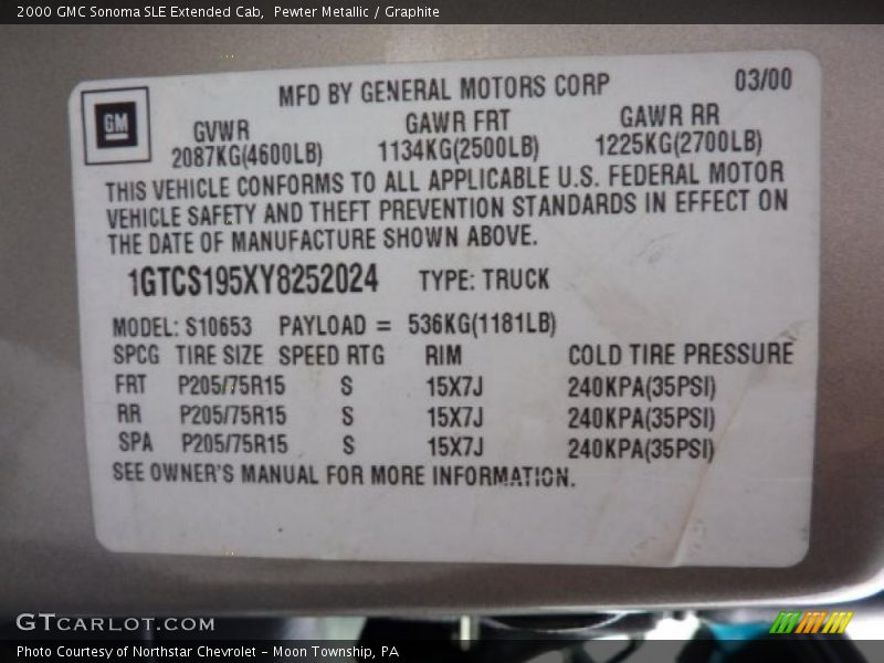 Pewter Metallic / Graphite 2000 GMC Sonoma SLE Extended Cab