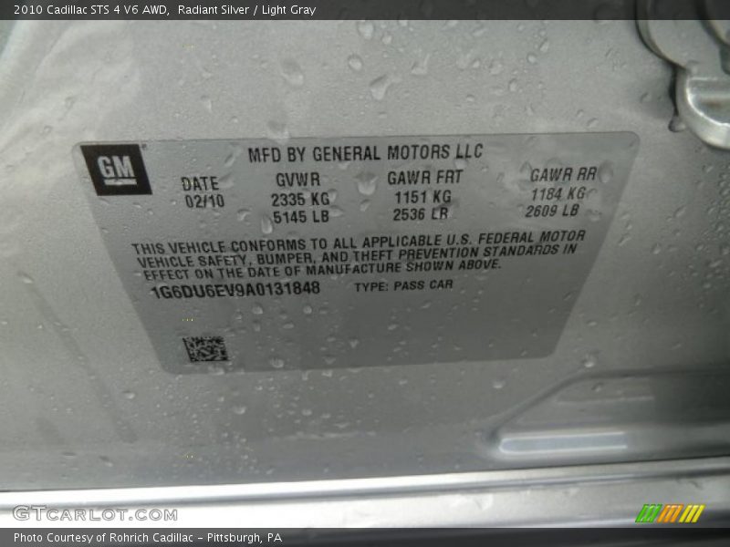 Radiant Silver / Light Gray 2010 Cadillac STS 4 V6 AWD