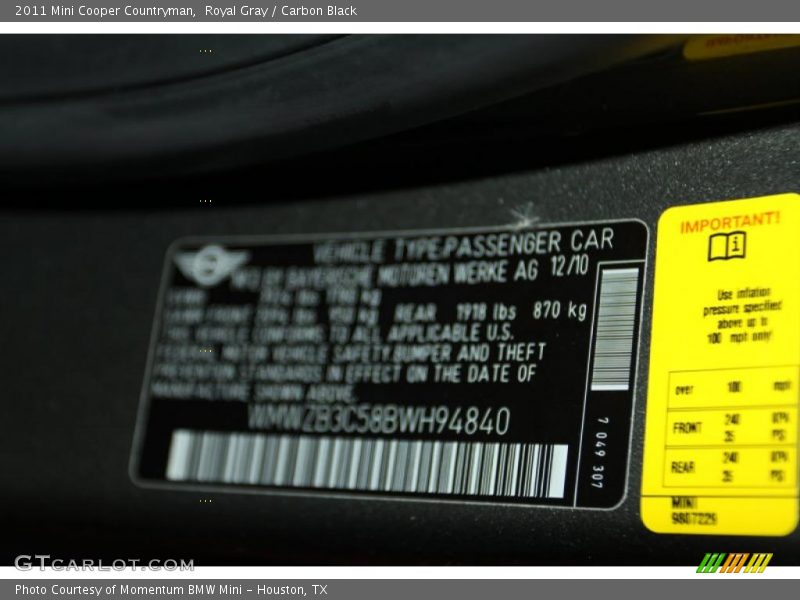 Royal Gray / Carbon Black 2011 Mini Cooper Countryman