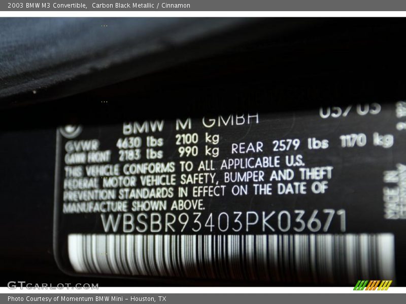 Carbon Black Metallic / Cinnamon 2003 BMW M3 Convertible