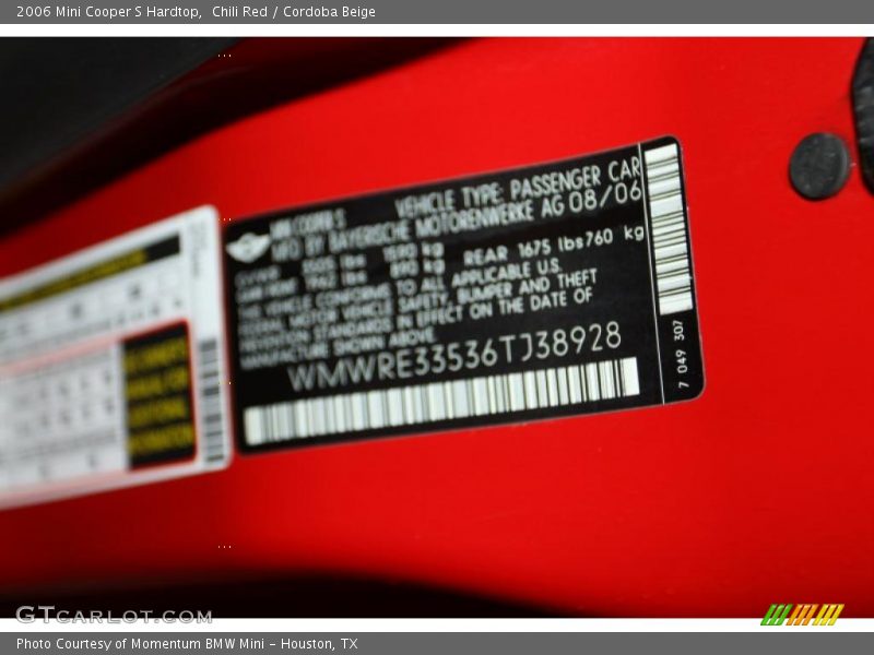 Chili Red / Cordoba Beige 2006 Mini Cooper S Hardtop