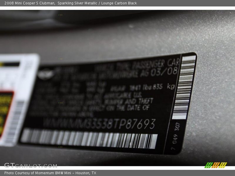 Sparkling Silver Metallic / Lounge Carbon Black 2008 Mini Cooper S Clubman