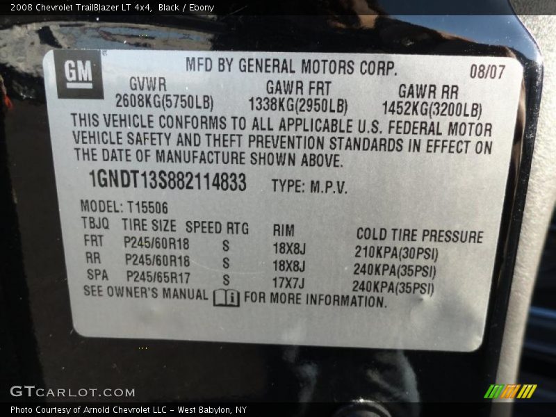Black / Ebony 2008 Chevrolet TrailBlazer LT 4x4