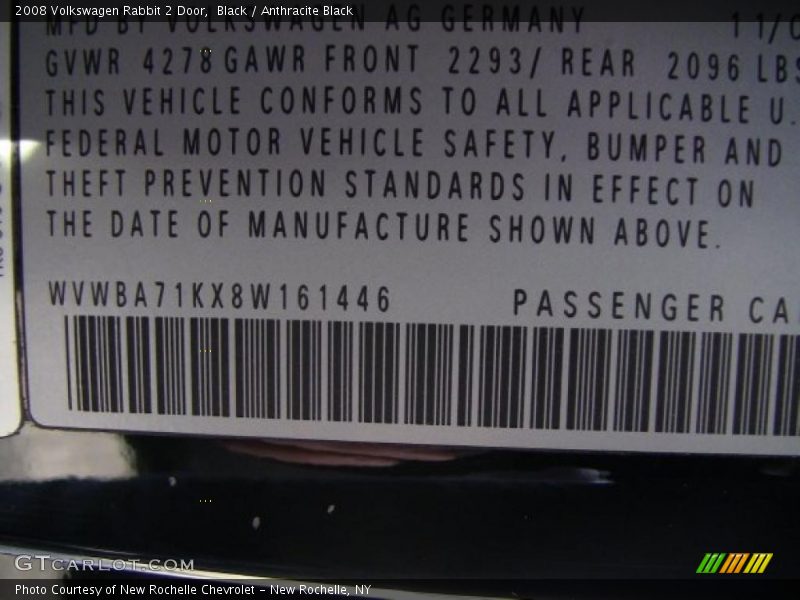 Black / Anthracite Black 2008 Volkswagen Rabbit 2 Door