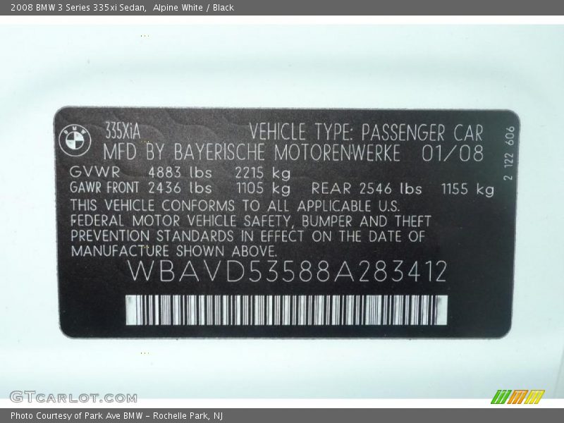 Alpine White / Black 2008 BMW 3 Series 335xi Sedan