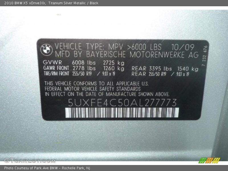 Titanium Silver Metallic / Black 2010 BMW X5 xDrive30i
