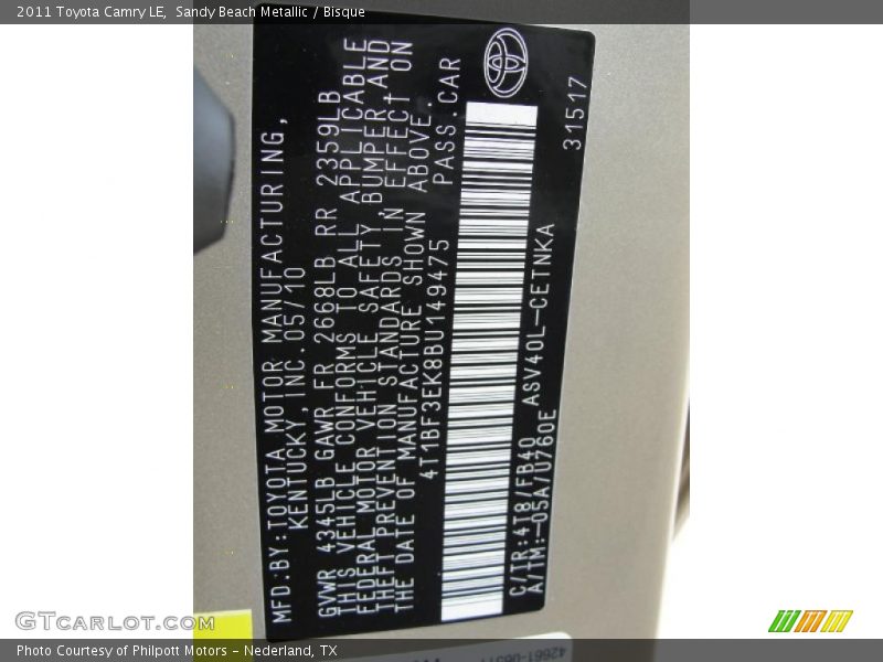 Sandy Beach Metallic / Bisque 2011 Toyota Camry LE