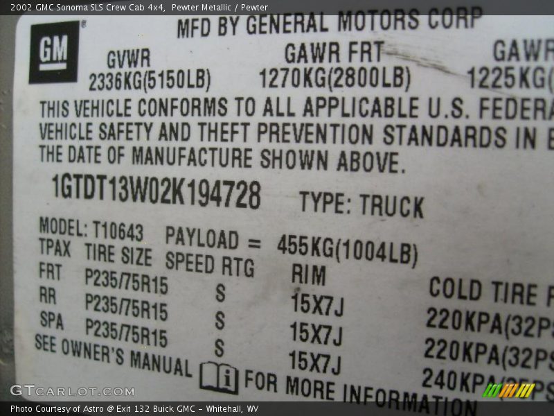 Pewter Metallic / Pewter 2002 GMC Sonoma SLS Crew Cab 4x4