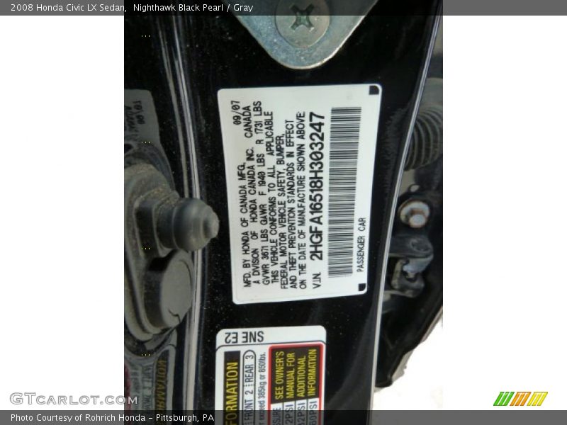 Nighthawk Black Pearl / Gray 2008 Honda Civic LX Sedan
