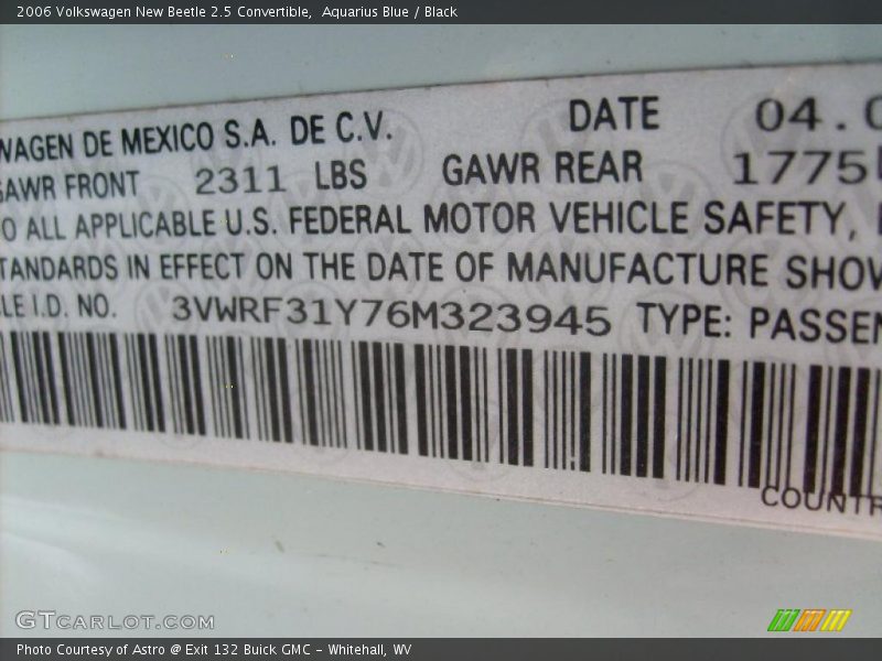 Aquarius Blue / Black 2006 Volkswagen New Beetle 2.5 Convertible
