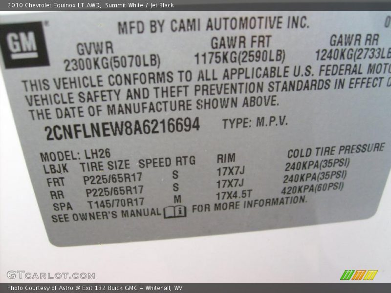 Summit White / Jet Black 2010 Chevrolet Equinox LT AWD