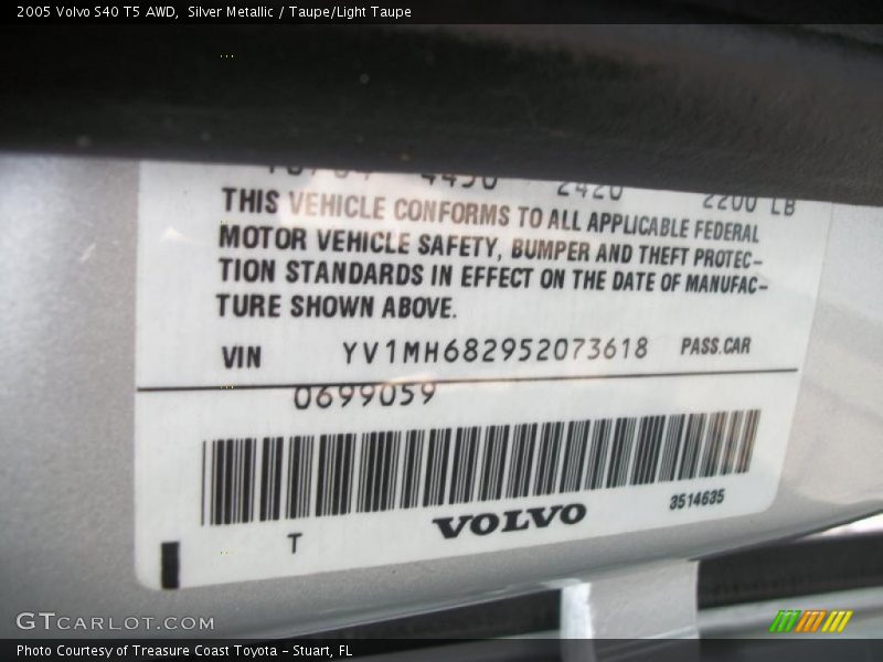 Silver Metallic / Taupe/Light Taupe 2005 Volvo S40 T5 AWD