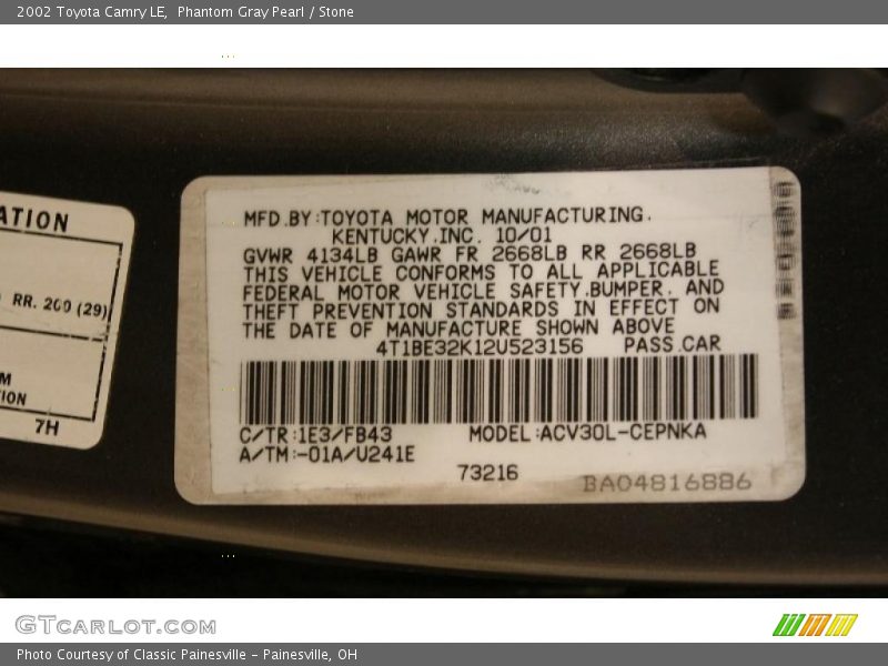 Phantom Gray Pearl / Stone 2002 Toyota Camry LE