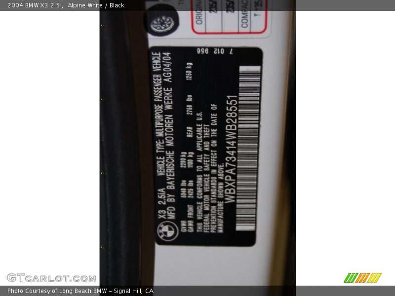 Alpine White / Black 2004 BMW X3 2.5i