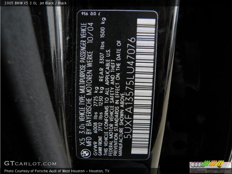Jet Black / Black 2005 BMW X5 3.0i