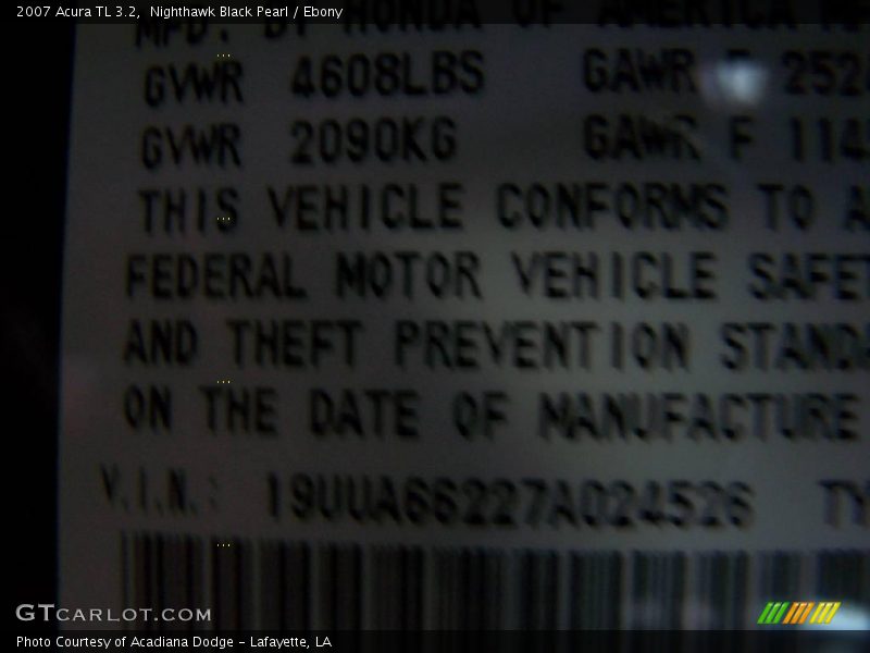 Nighthawk Black Pearl / Ebony 2007 Acura TL 3.2