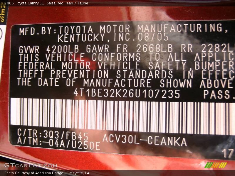 Salsa Red Pearl / Taupe 2006 Toyota Camry LE