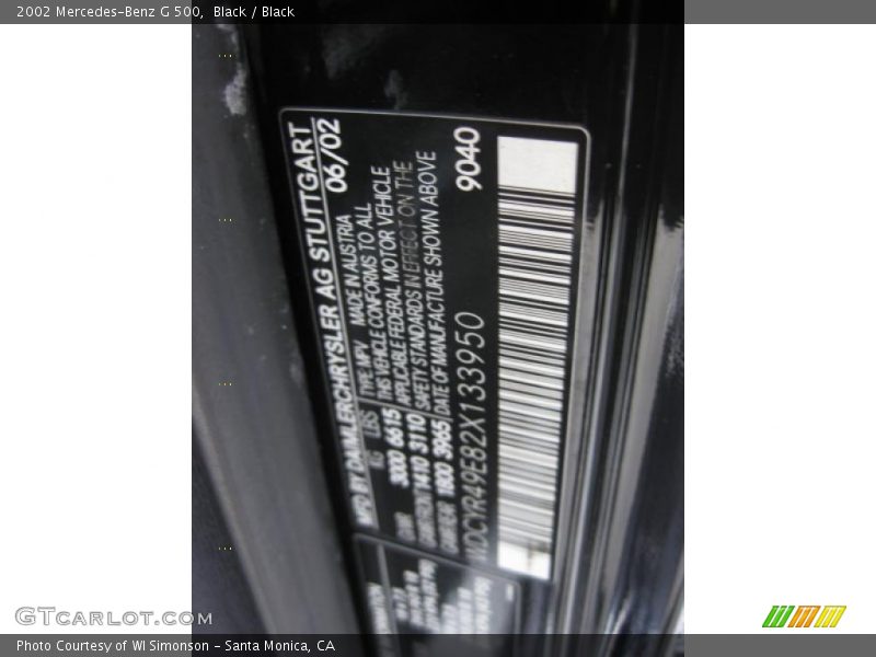 2002 G 500 Black Color Code 040