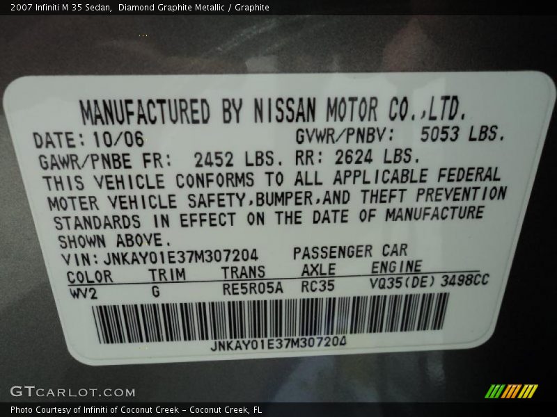 Diamond Graphite Metallic / Graphite 2007 Infiniti M 35 Sedan