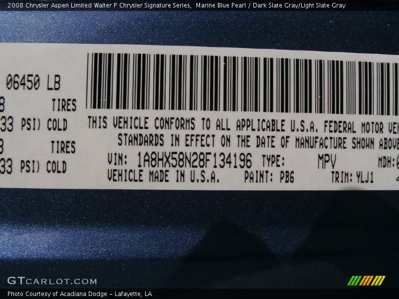 Marine Blue Pearl / Dark Slate Gray/Light Slate Gray 2008 Chrysler Aspen Limited Walter P Chrysler Signature Series