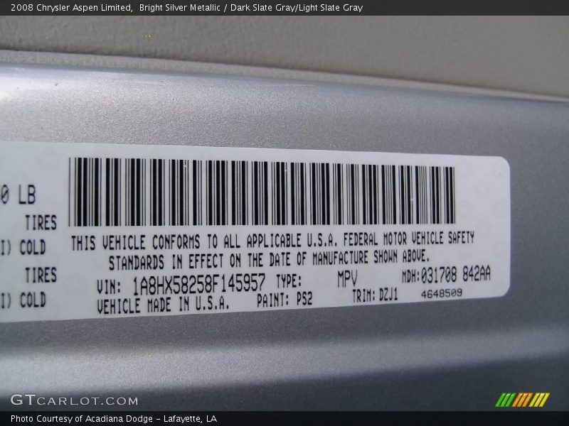 Bright Silver Metallic / Dark Slate Gray/Light Slate Gray 2008 Chrysler Aspen Limited