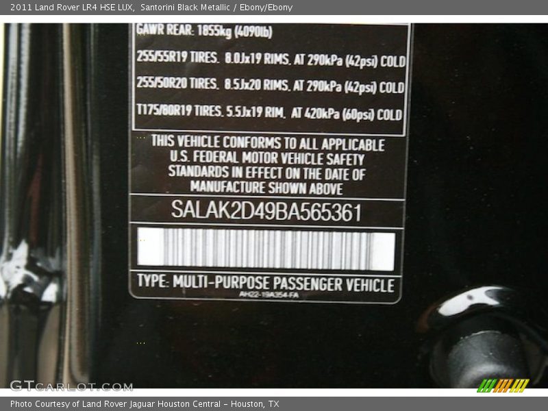 Santorini Black Metallic / Ebony/Ebony 2011 Land Rover LR4 HSE LUX