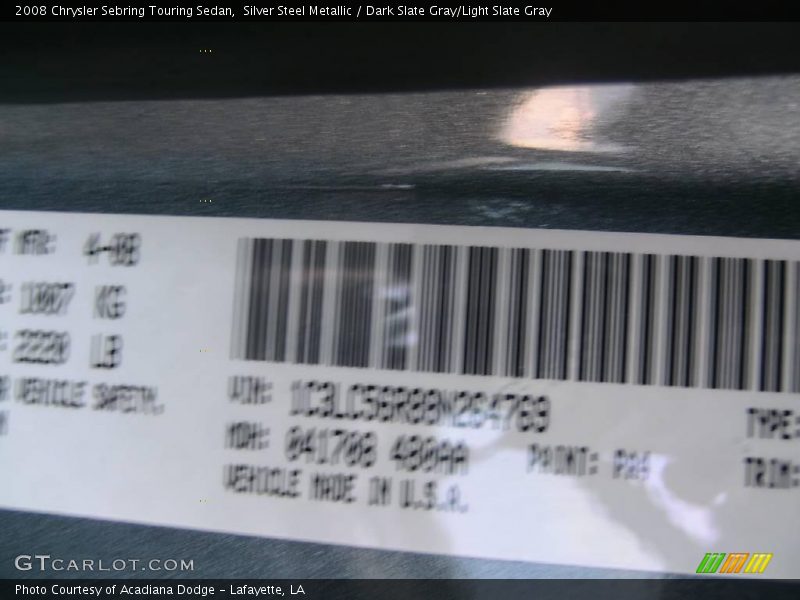 Silver Steel Metallic / Dark Slate Gray/Light Slate Gray 2008 Chrysler Sebring Touring Sedan