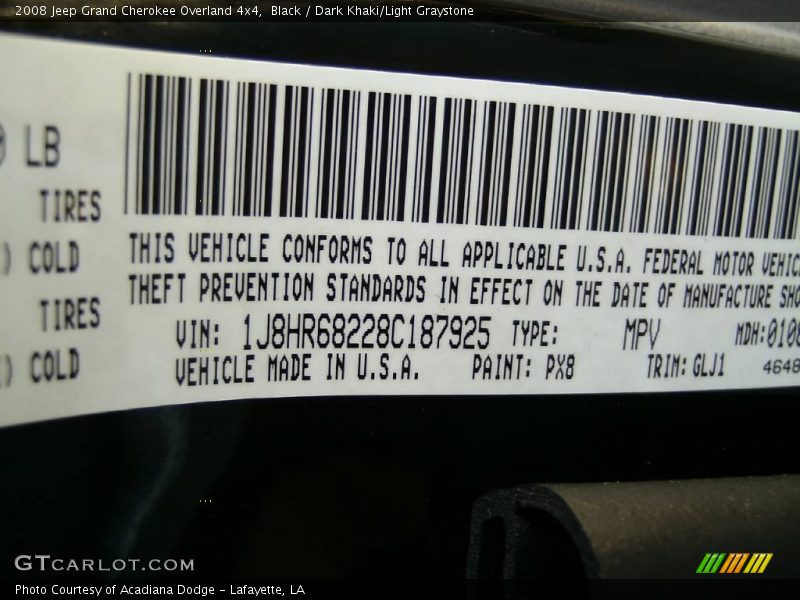 Black / Dark Khaki/Light Graystone 2008 Jeep Grand Cherokee Overland 4x4