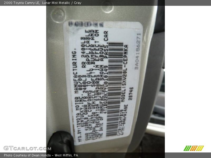 Lunar Mist Metallic / Gray 2000 Toyota Camry LE