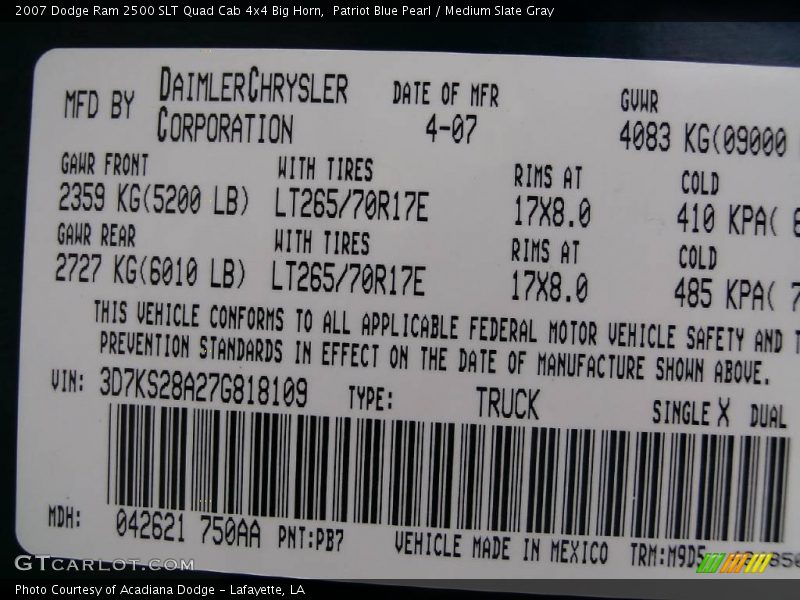 Patriot Blue Pearl / Medium Slate Gray 2007 Dodge Ram 2500 SLT Quad Cab 4x4 Big Horn