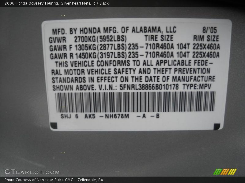 Silver Pearl Metallic / Black 2006 Honda Odyssey Touring