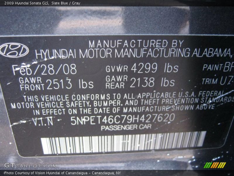 Slate Blue / Gray 2009 Hyundai Sonata GLS