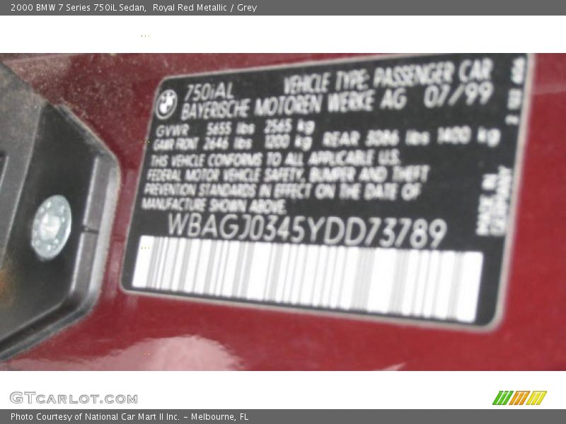 Royal Red Metallic / Grey 2000 BMW 7 Series 750iL Sedan