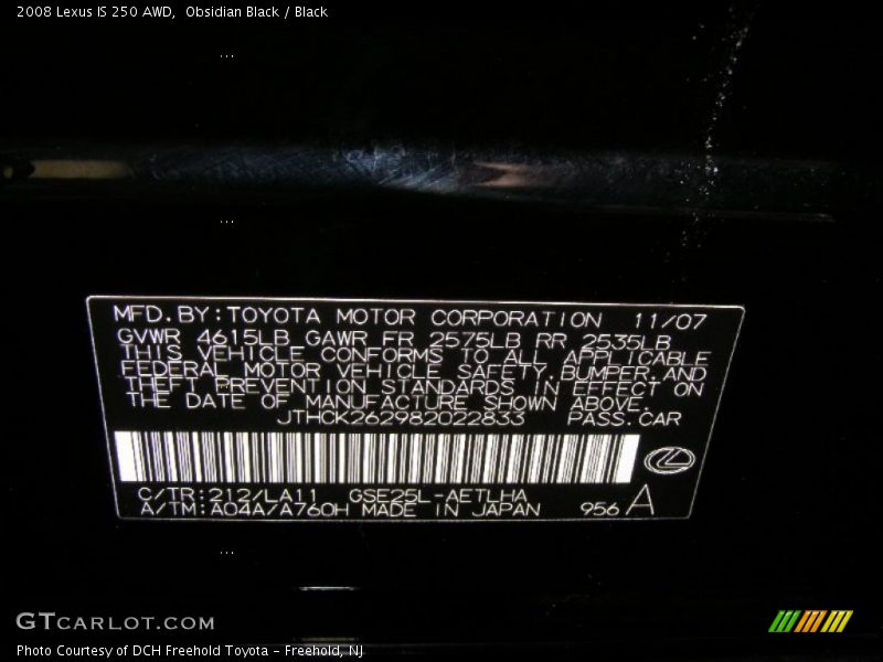 Obsidian Black / Black 2008 Lexus IS 250 AWD