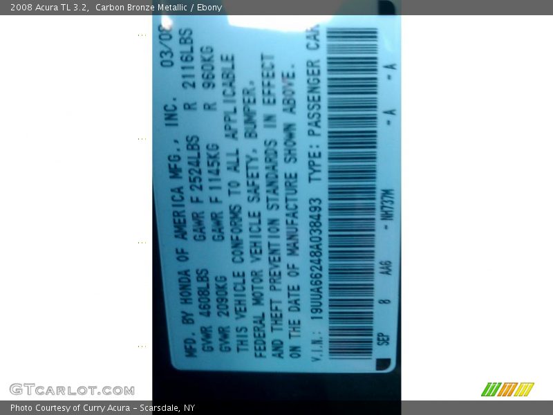 Carbon Bronze Metallic / Ebony 2008 Acura TL 3.2