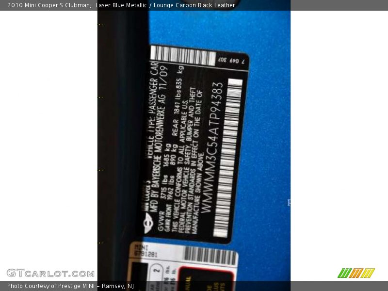 Laser Blue Metallic / Lounge Carbon Black Leather 2010 Mini Cooper S Clubman
