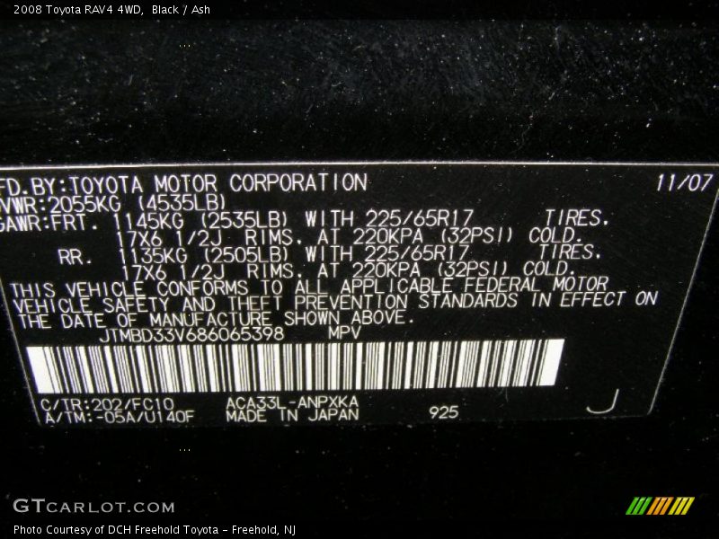 Black / Ash 2008 Toyota RAV4 4WD
