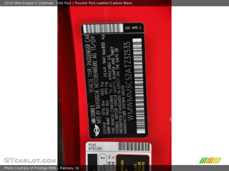 Chili Red / Rooster Red Leather/Carbon Black 2010 Mini Cooper S Clubman