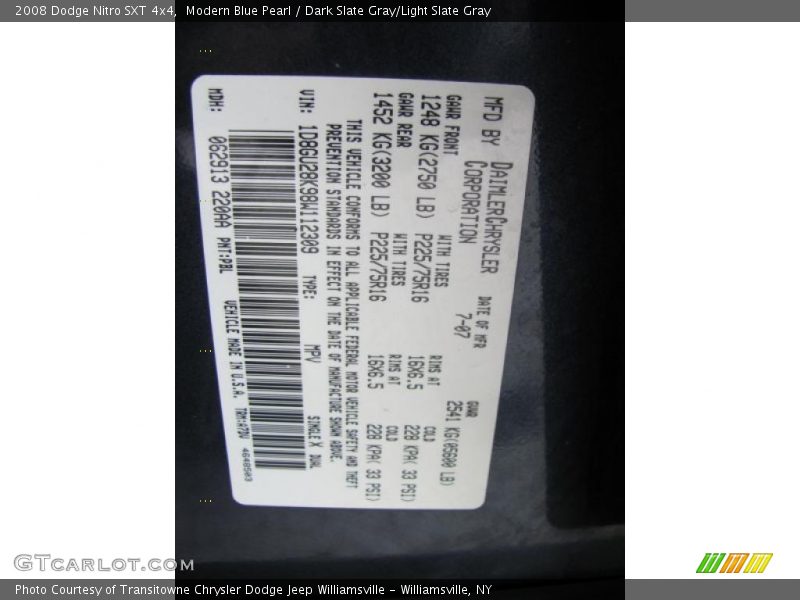 Modern Blue Pearl / Dark Slate Gray/Light Slate Gray 2008 Dodge Nitro SXT 4x4