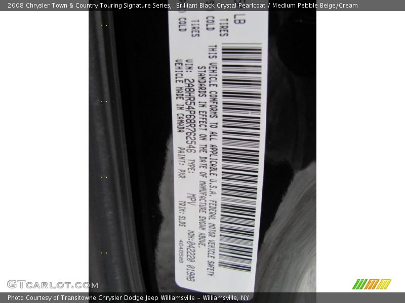 Brilliant Black Crystal Pearlcoat / Medium Pebble Beige/Cream 2008 Chrysler Town & Country Touring Signature Series