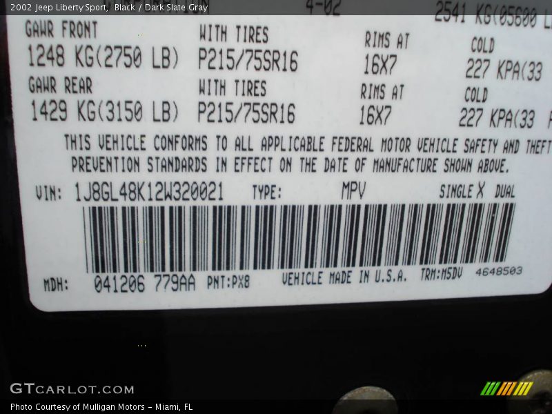 Black / Dark Slate Gray 2002 Jeep Liberty Sport