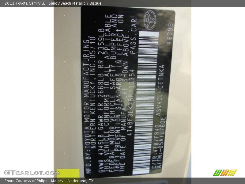 Sandy Beach Metallic / Bisque 2011 Toyota Camry LE
