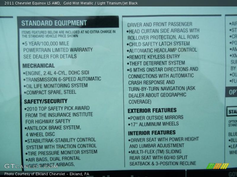 Gold Mist Metallic / Light Titanium/Jet Black 2011 Chevrolet Equinox LS AWD