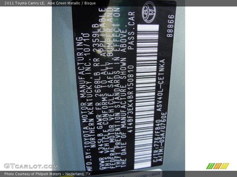 Aloe Green Metallic / Bisque 2011 Toyota Camry LE