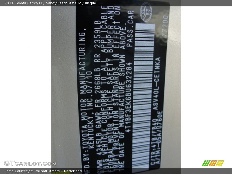 Sandy Beach Metallic / Bisque 2011 Toyota Camry LE