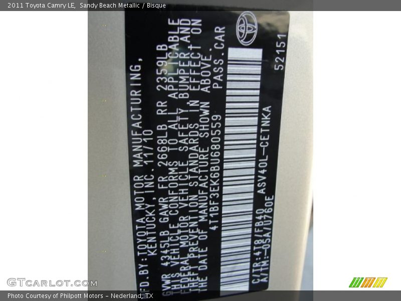 Sandy Beach Metallic / Bisque 2011 Toyota Camry LE