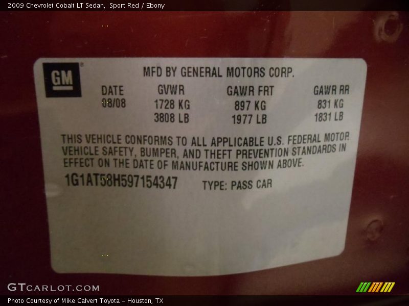 Sport Red / Ebony 2009 Chevrolet Cobalt LT Sedan