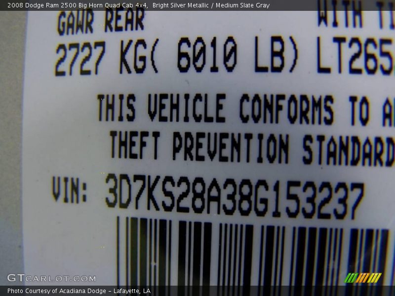 Bright Silver Metallic / Medium Slate Gray 2008 Dodge Ram 2500 Big Horn Quad Cab 4x4